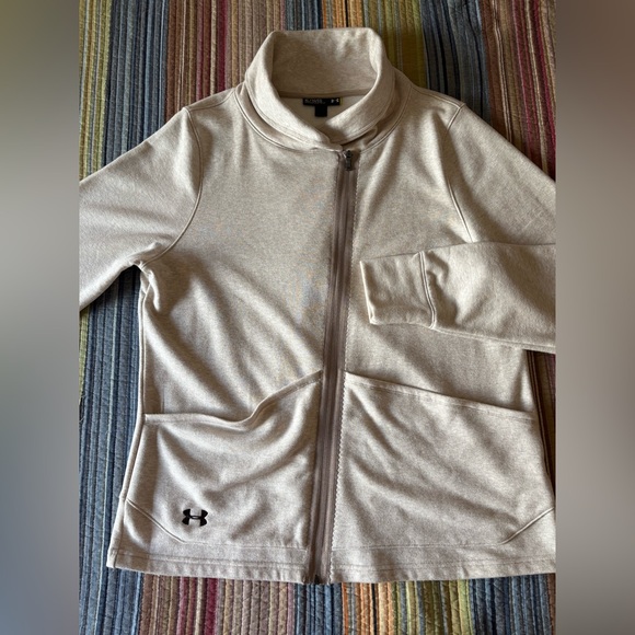 UNDER ARMOUR Cowl Neck Sweatshirt w/Asymmetrical Zip in Oatmeal. Sz XL - Picture 1 of 10